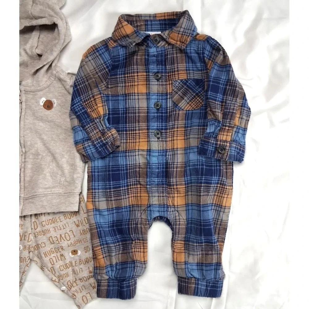 Carter's Baby Boy Newborn Outfit Set Lot 6pc Jacket Jumpsuit Freshman Plaid
